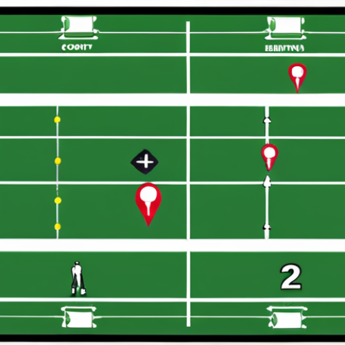 Home 19 **Image**: Badminton court diagram illustrating the serving rules. Focus on the court layout with clear markings for right and left service boxes, highlighting the correct serving position based on even/odd scores. Add badminton rackets and shuttlecocks for visual appeal.