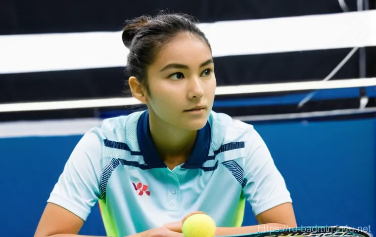 초보자를 위한 배드민턴 코칭 팁 - **Prompt 1: Beginner Racket Selection**
    "A young adult, either male or female, dressed in comfor...