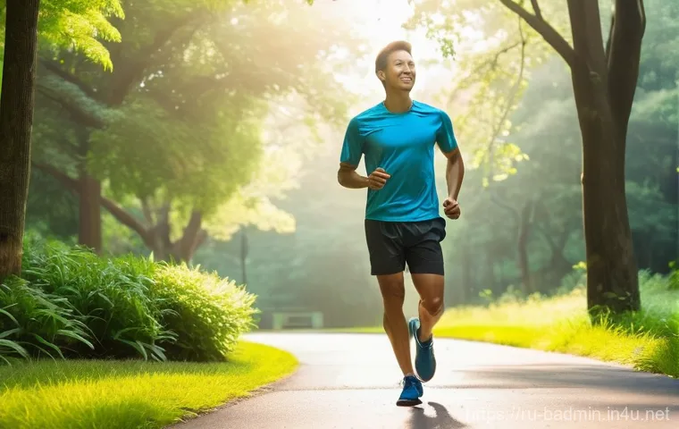 배드민턴 대회 준비 훈련 일정 - Image Prompt 1: Morning Run in the Park for Badminton Training**