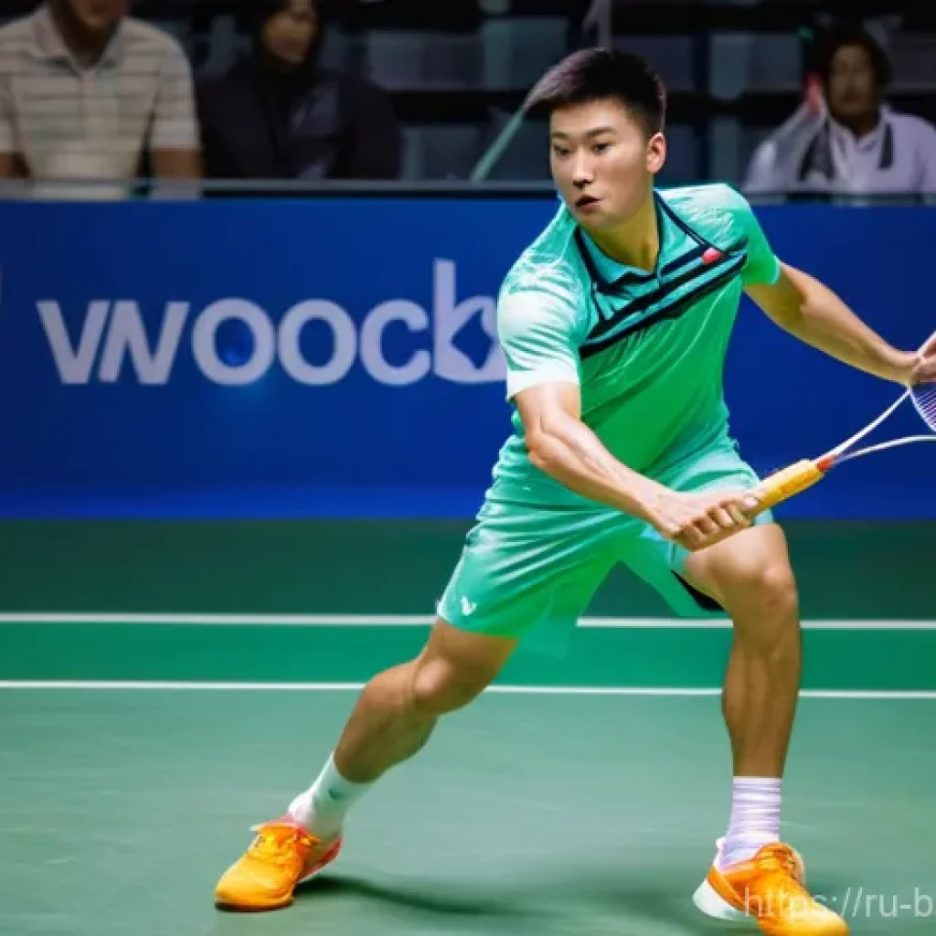 배드민턴 전술 변화와 대응 방법 - **Dynamic Badminton Smash in Action**
    A highly athletic male badminton player, mid-air, executin...