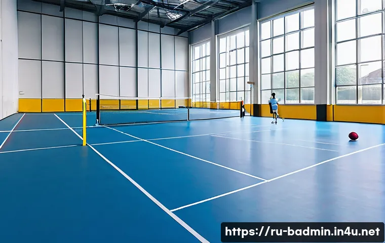 실내 배드민턴 코트 찾는 방법 - A modern indoor badminton court located in a metropolitan sports complex, featuring professional vin...